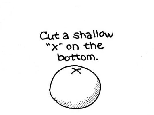 신선한 토마토의 껍질을 벗기고 씨를 뿌리고 자르기