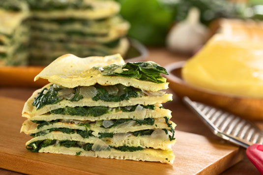 시금치, 버섯, 치즈 토르테(Gâteau de Crêpes à la Florentine)